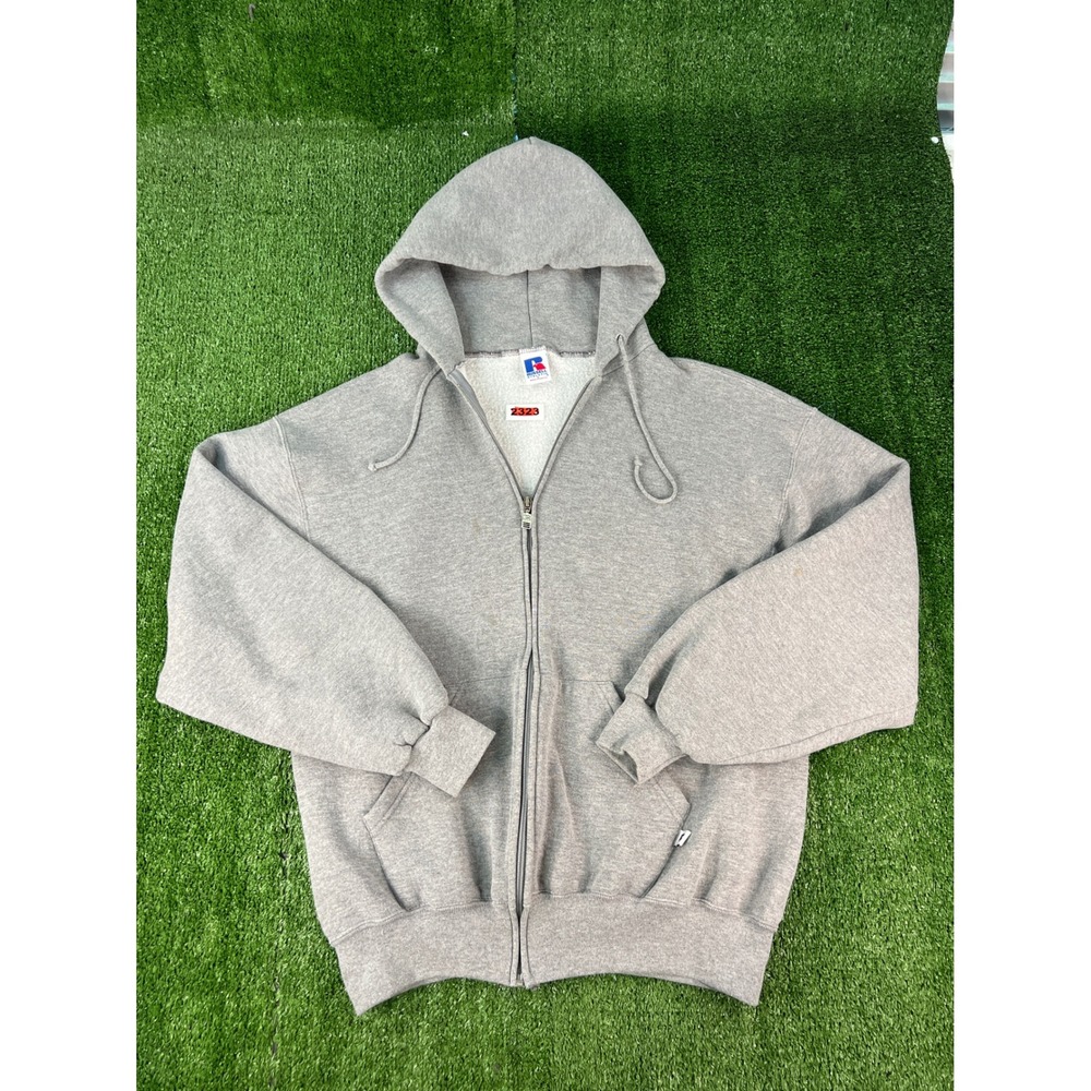 Russell Athletic Mens Vintage Full Zip Hoodie Heather Gray Large Relaxed Fit